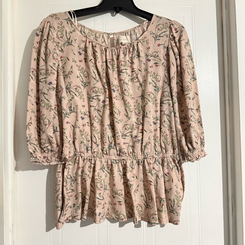 MELLODAY Dusty Pink Floral Peasant Blouse